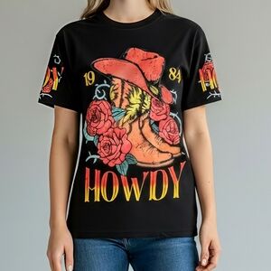 Weekend Warrior HOWDY Small Black T-Shirt Western Tee Short Sleeve 1984 Retro